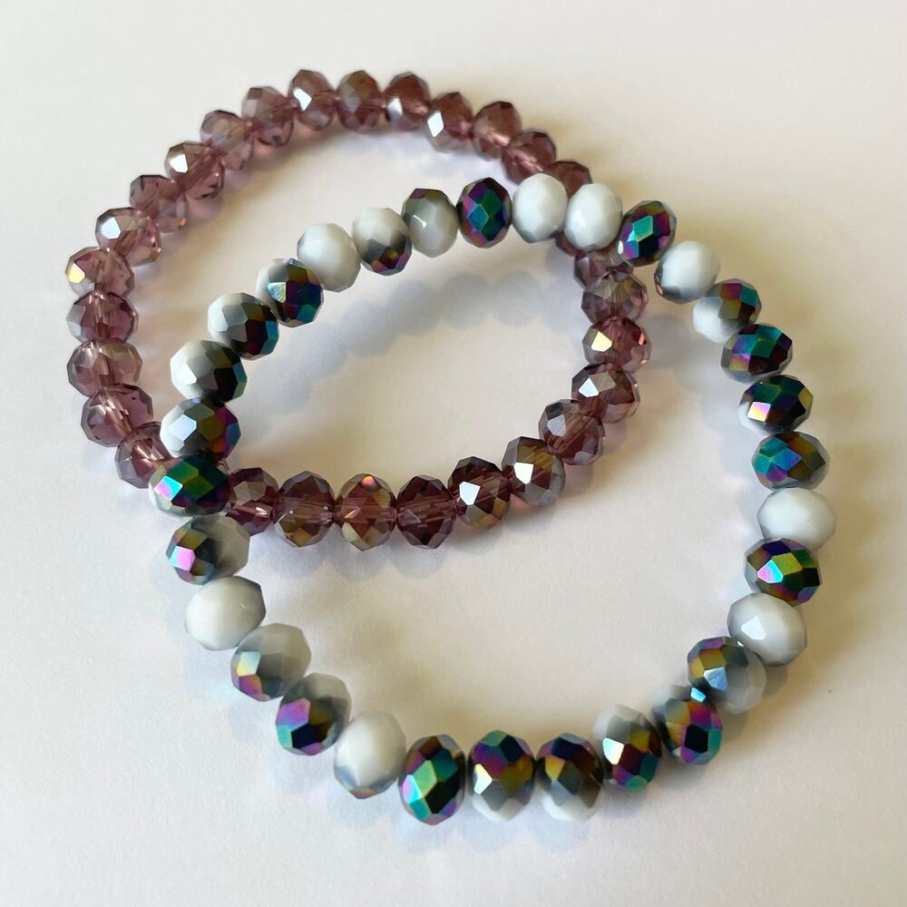 2 Piece Electroplated Faceted Austrian Crystal Bracelet Set ~ 7”